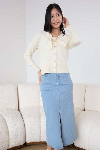 Tammy Soft Knit Ribbon Cardigan In Cream