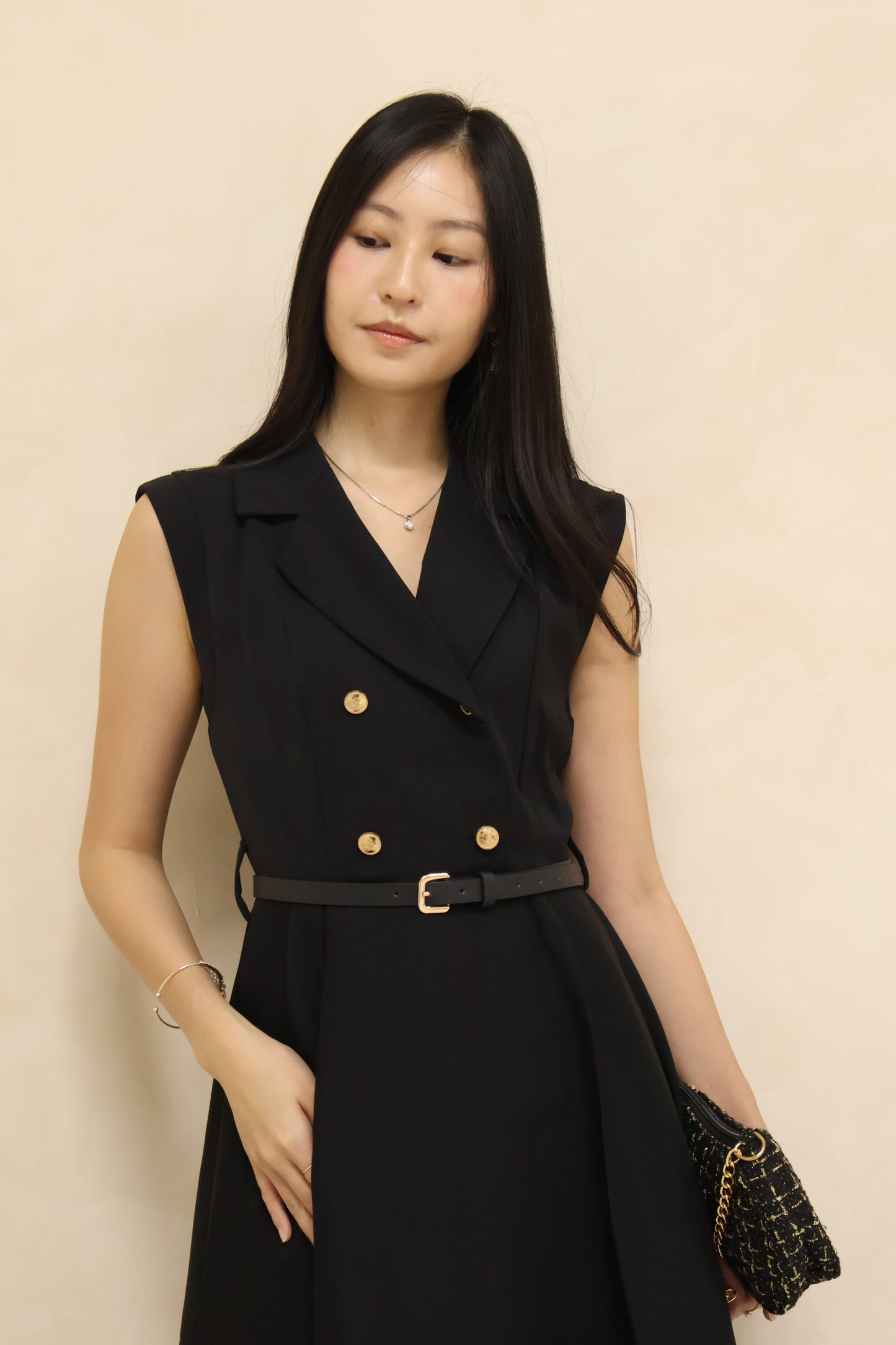 *Premium* Belle Belted Vest Dress In Black