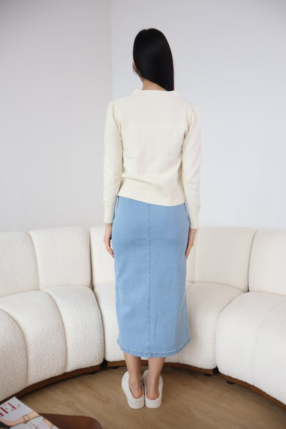 Tammy Soft Knit Ribbon Cardigan In Cream