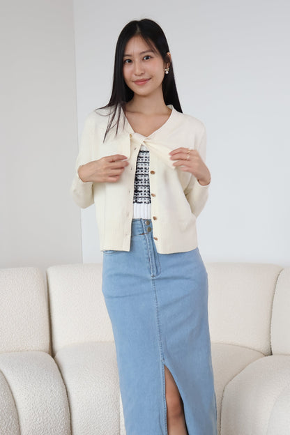 Tammy Soft Knit Ribbon Cardigan In Cream
