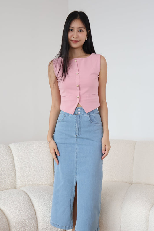 Sue Denim Midi Skirt In Light Wash
