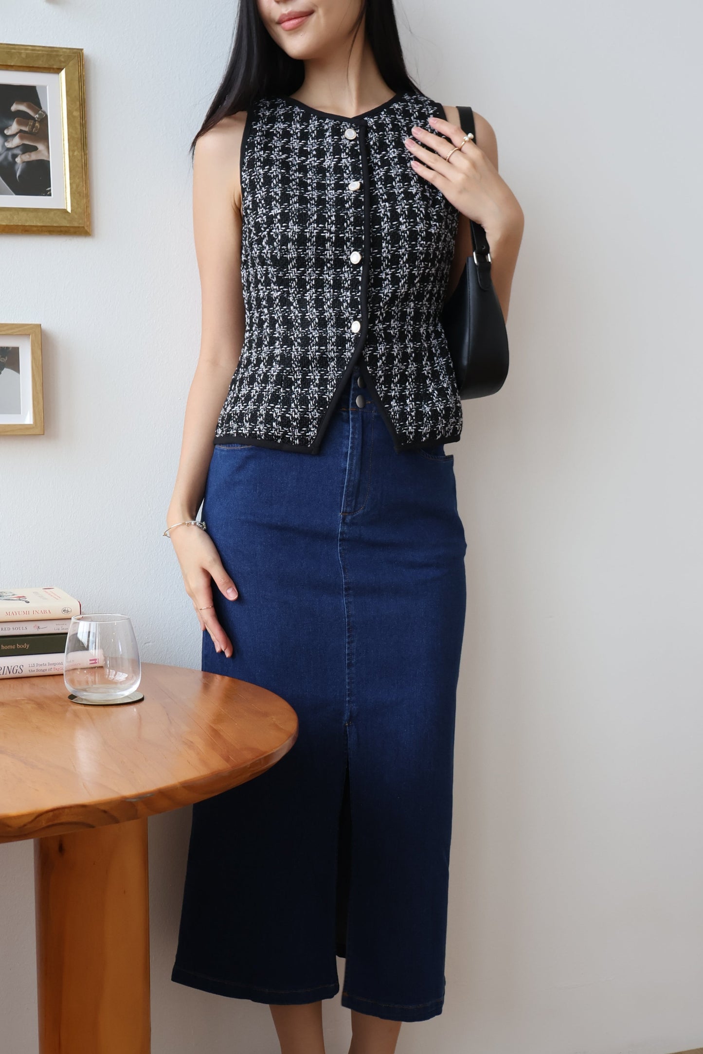 Sue Denim Midi Skirt In Dark Wash
