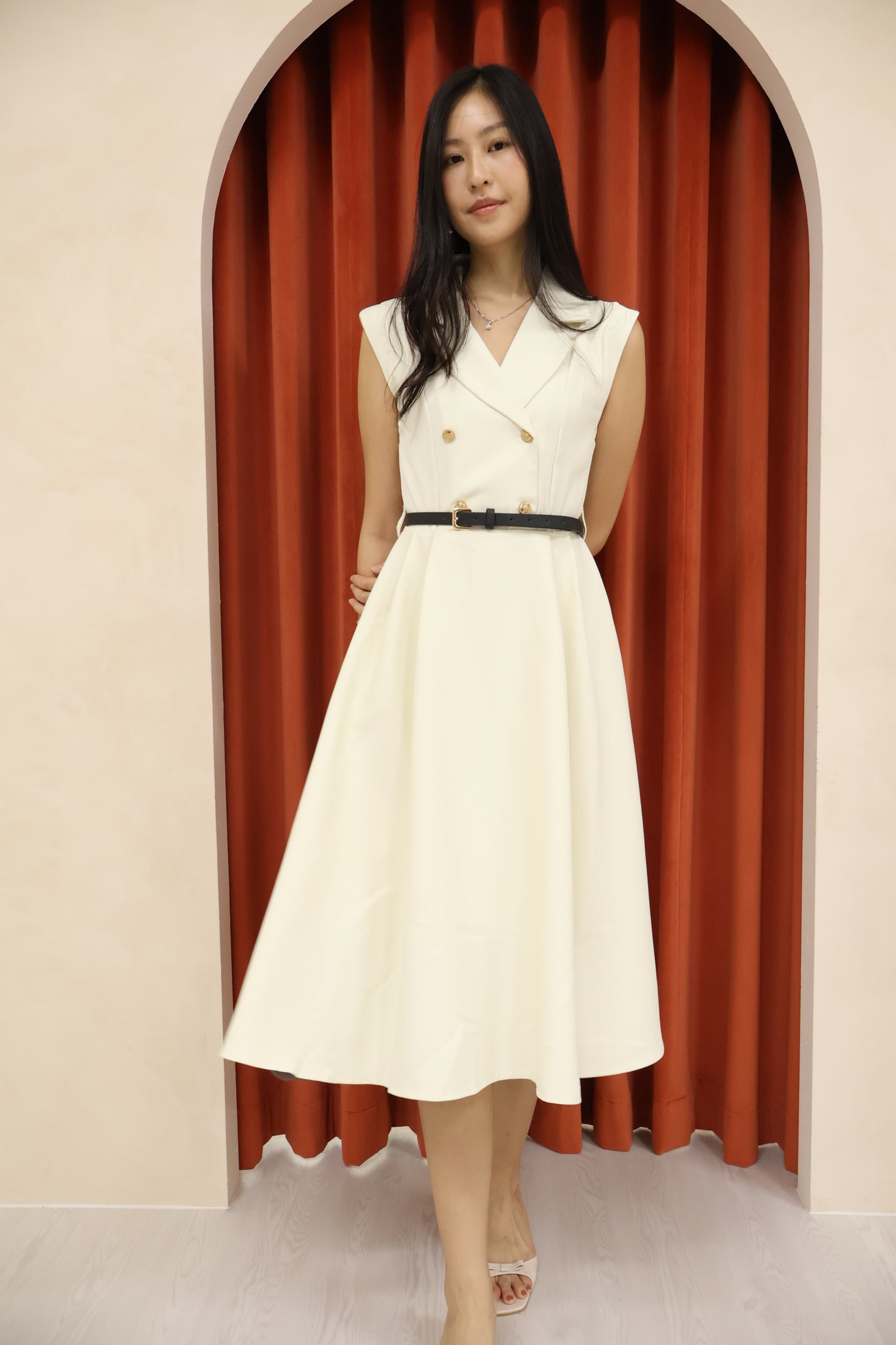 *Premium* Belle Belted Vest Dress In Cream