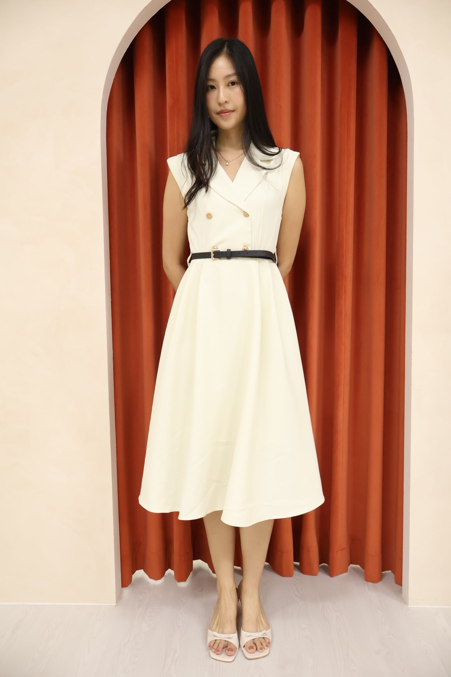 *Premium* Belle Belted Vest Dress In Cream