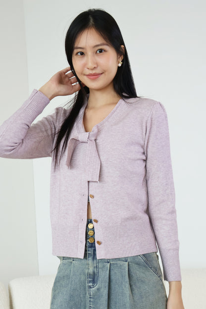 Tammy Soft Knit Ribbon Cardigan In Lilac