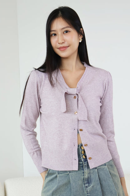 Tammy Soft Knit Ribbon Cardigan In Lilac