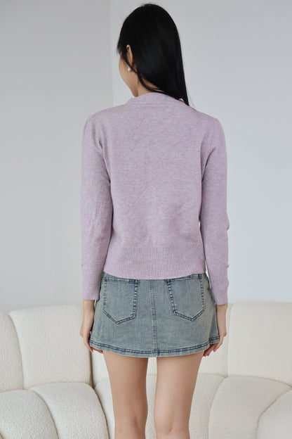 Tammy Soft Knit Ribbon Cardigan In Lilac
