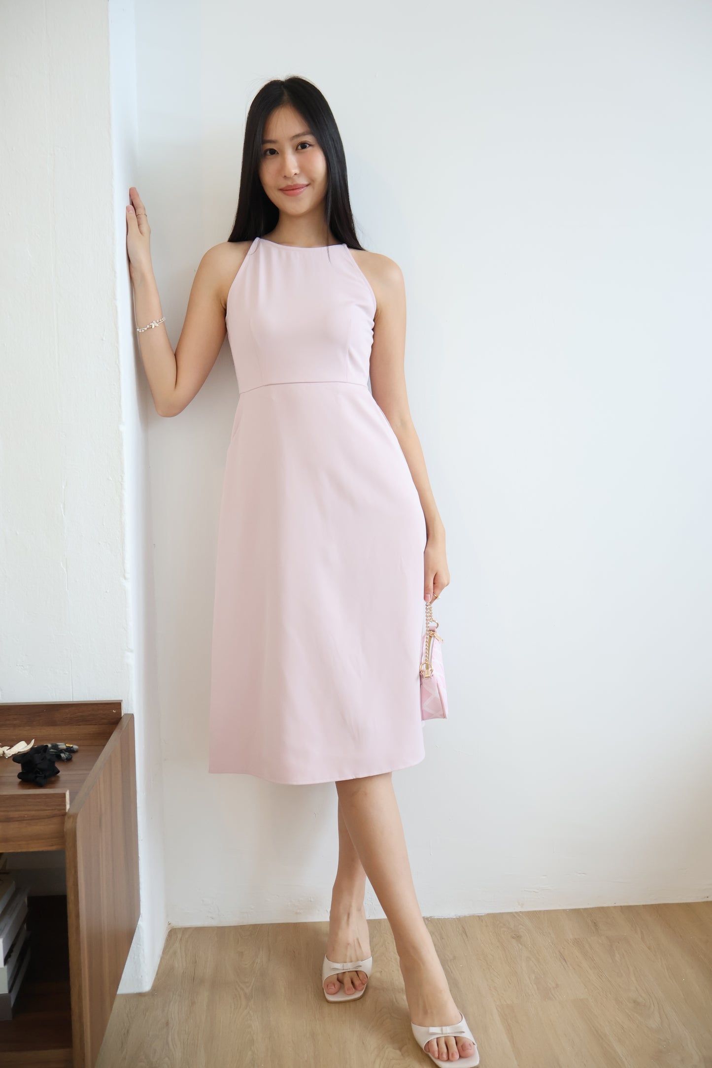 *Restocked* Klarra Halter Neck Pocket A-Line Dress In Blossom Pink