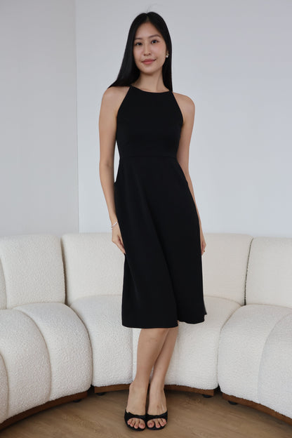*Restocked* Klarra Halter Neck Pocket A-Line Dress In Classic Black