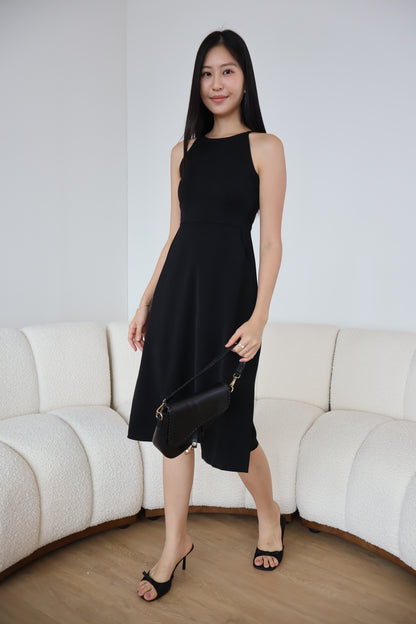 *Restocked* Klarra Halter Neck Pocket A-Line Dress In Classic Black