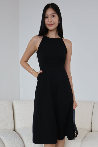 *Restocked* Klarra Halter Neck Pocket A-Line Dress In Classic Black