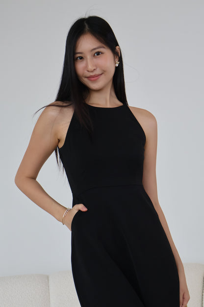 *Restocked* Klarra Halter Neck Pocket A-Line Dress In Classic Black