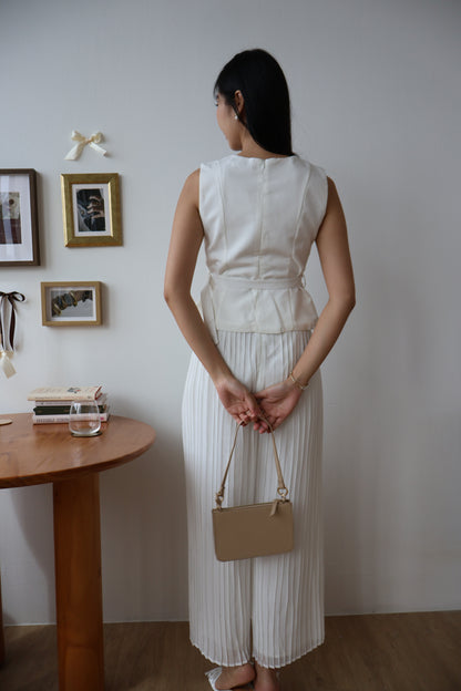 Umi Belted Top & Pleated Pants Co-Ords Set In White
