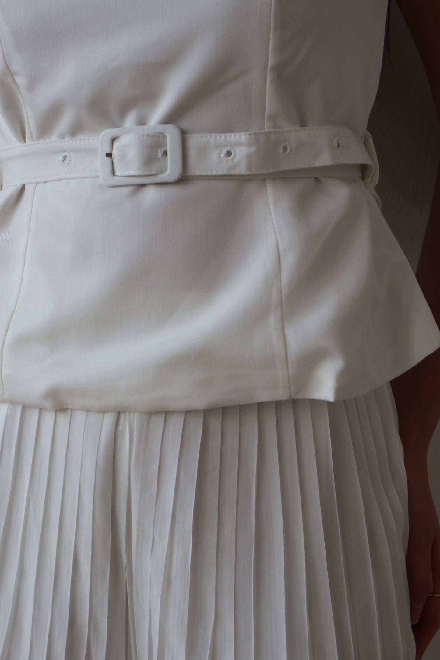 Umi Belted Top & Pleated Pants Co-Ords Set In White