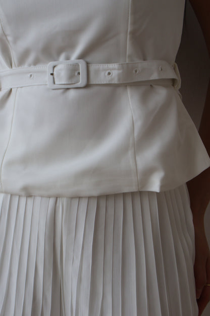 Umi Belted Top & Pleated Pants Co-Ords Set In White