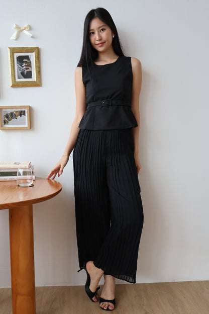 Umi Belted Top & Pleated Pants Co-Ords Set In Black