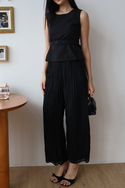 Umi Belted Top & Pleated Pants Co-Ords Set In Black