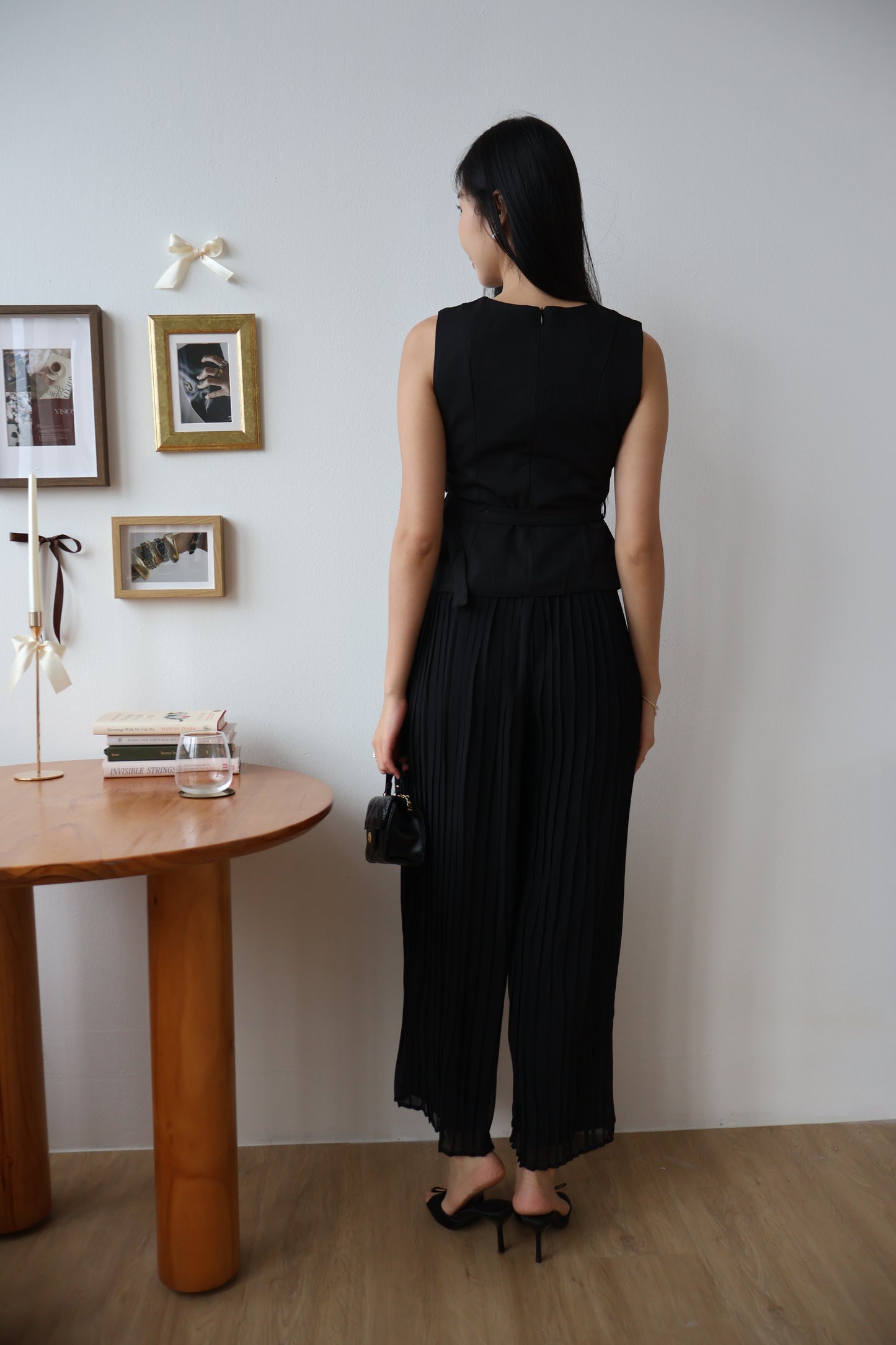 Umi Belted Top & Pleated Pants Co-Ords Set In Black