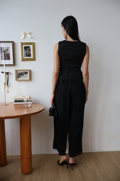 Umi Belted Top & Pleated Pants Co-Ords Set In Black