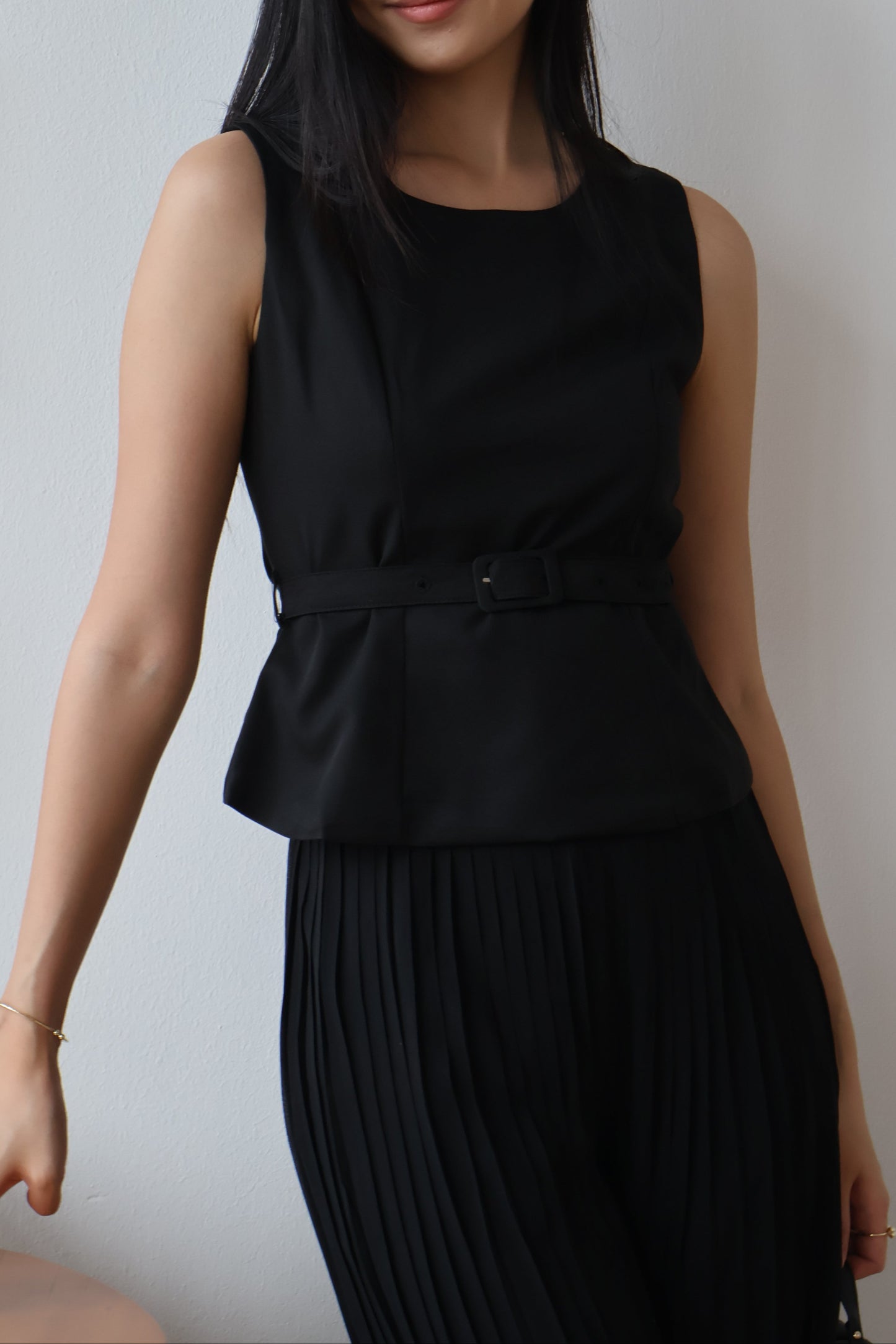 Umi Belted Top & Pleated Pants Co-Ords Set In Black