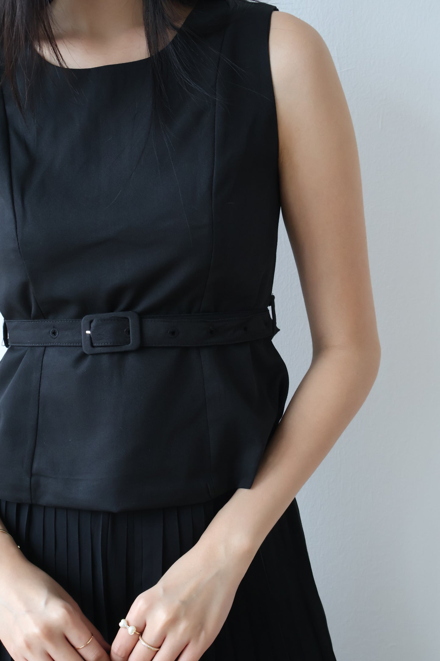 Umi Belted Top & Pleated Pants Co-Ords Set In Black