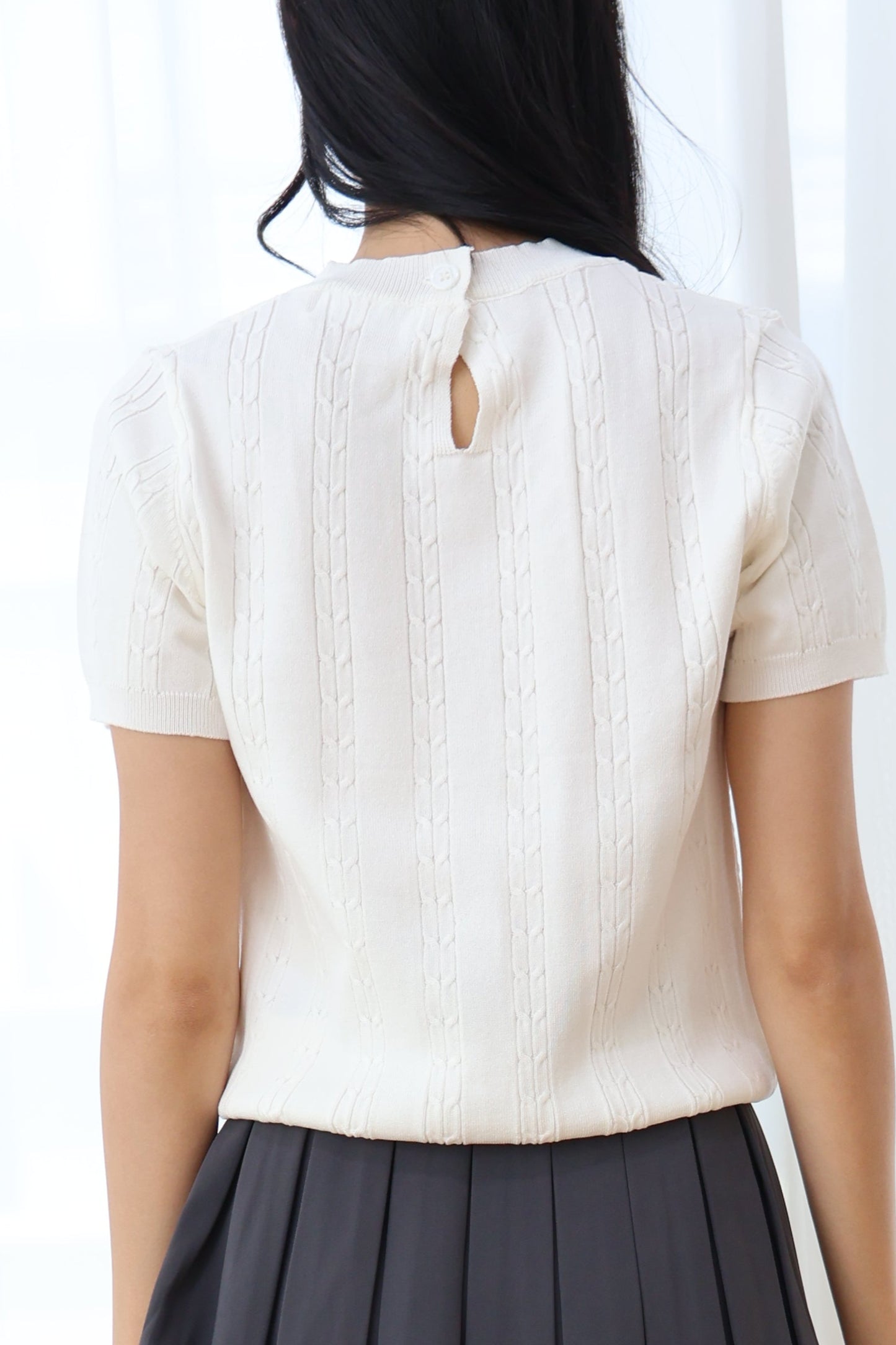 Mia Ribbon Cable Knit Top In White