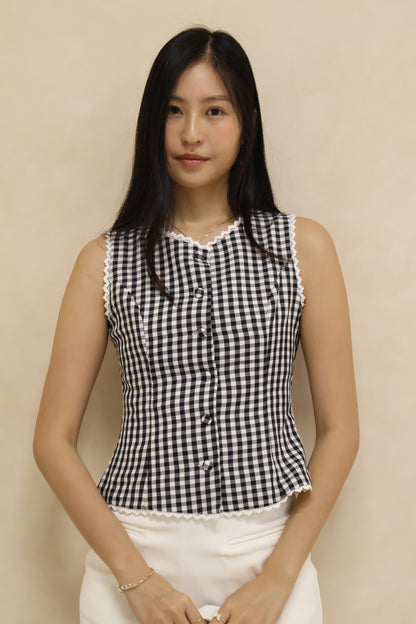 Shelly Button Down Top In Gingham
