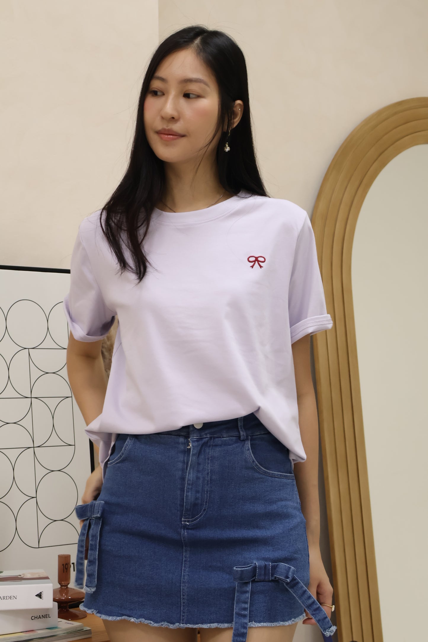 Celyn Ribbon Stitched Top In Lilac