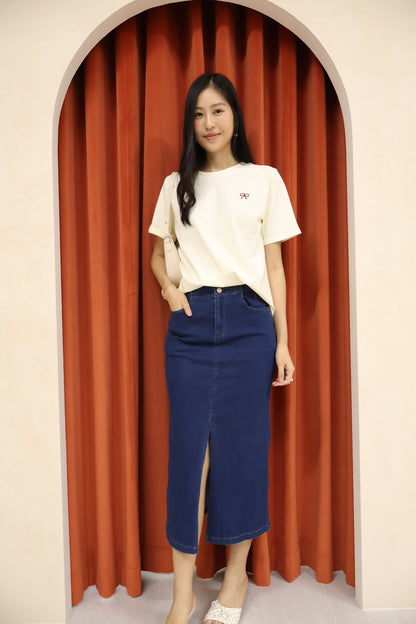 Celyn Ribbon Stitched Top In Cream