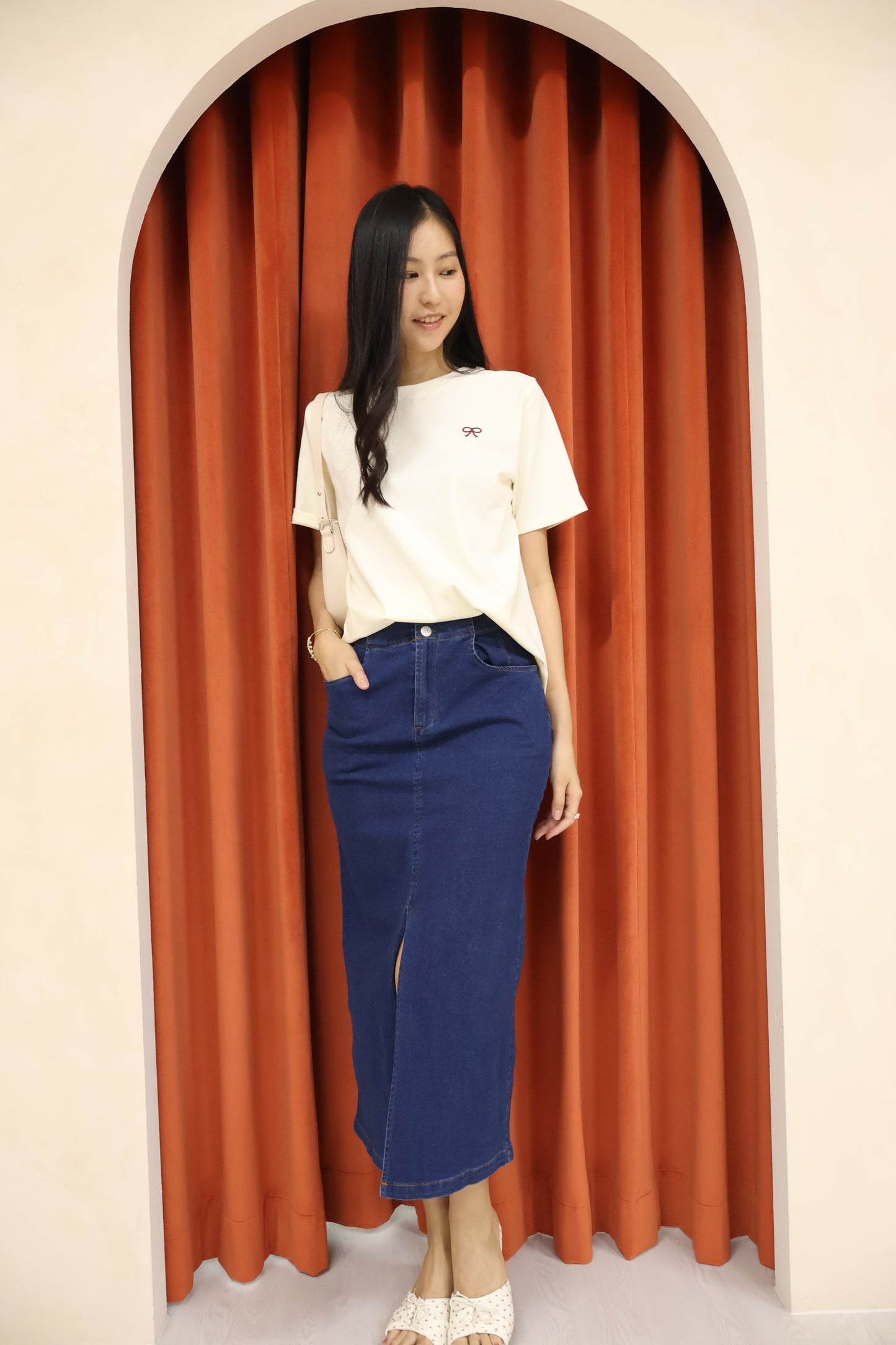 Celyn Ribbon Stitched Top In Cream