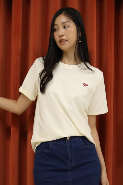 Celyn Ribbon Stitched Top In Cream