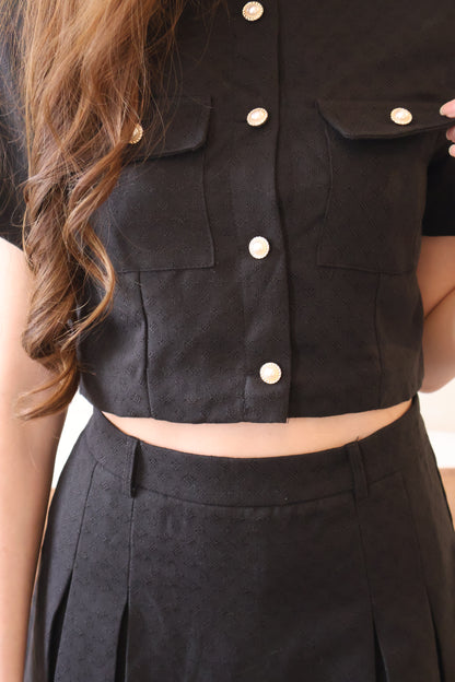 Minny Pearl Button & Pleat Skorts Co-Ords Set In Black