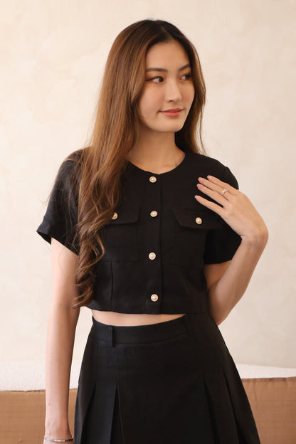 Minny Pearl Button & Pleat Skorts Co-Ords Set In Black