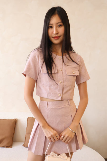 Minny Pearl Button & Pleat Skorts Co-Ords Set In Pink