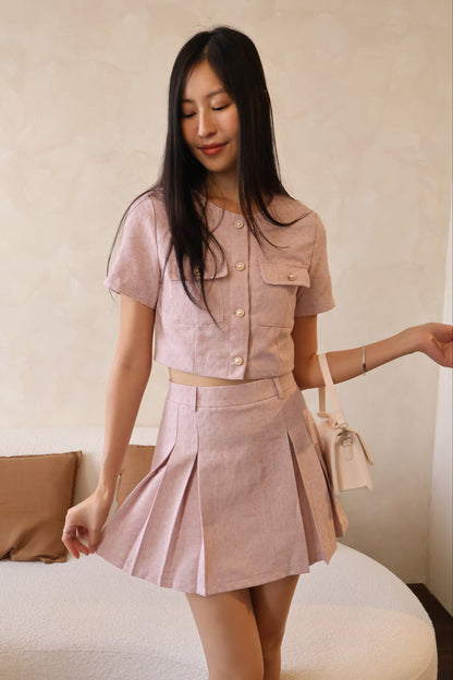 Minny Pearl Button & Pleat Skorts Co-Ords Set In Pink