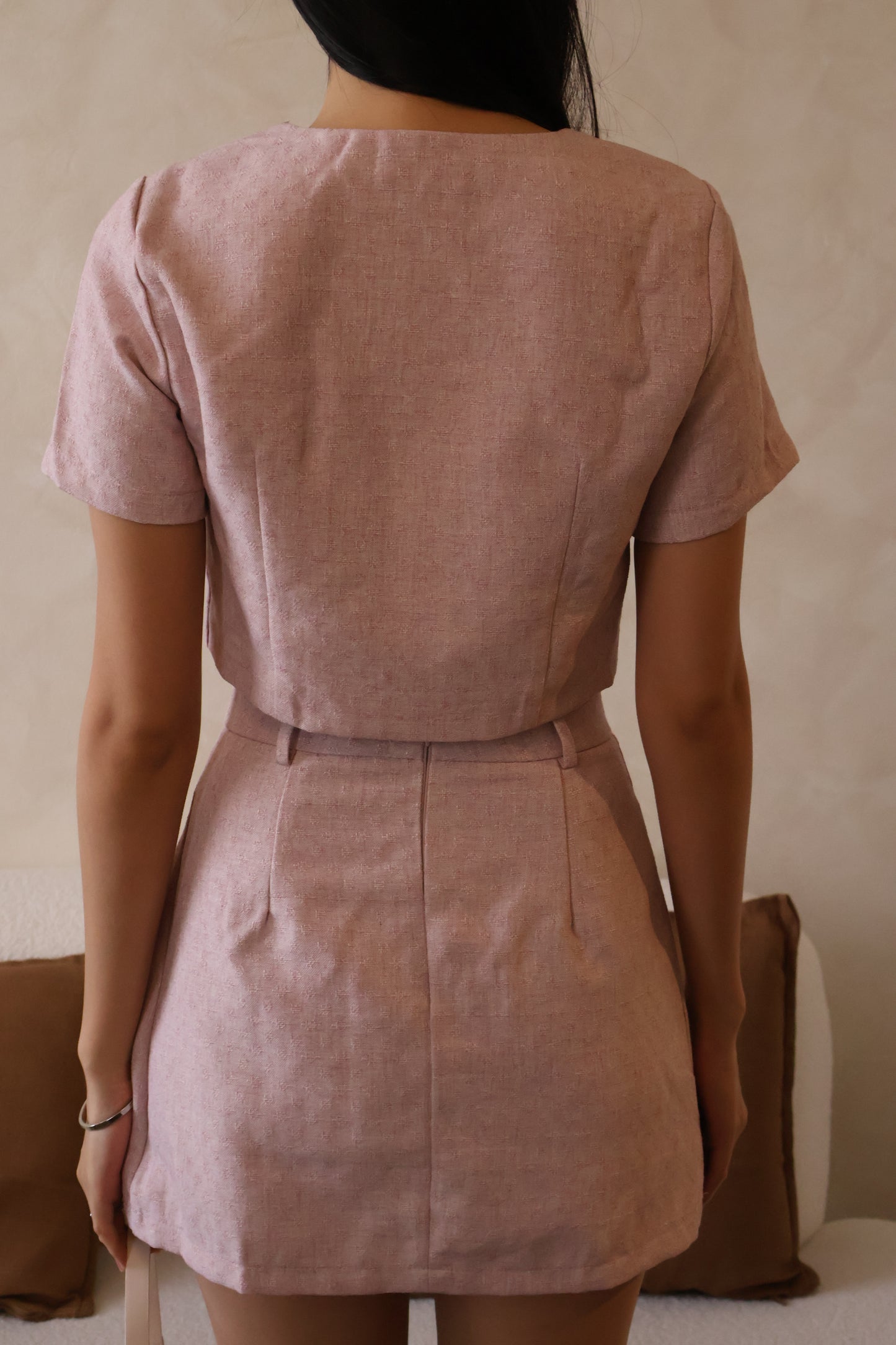 Minny Pearl Button & Pleat Skorts Co-Ords Set In Pink