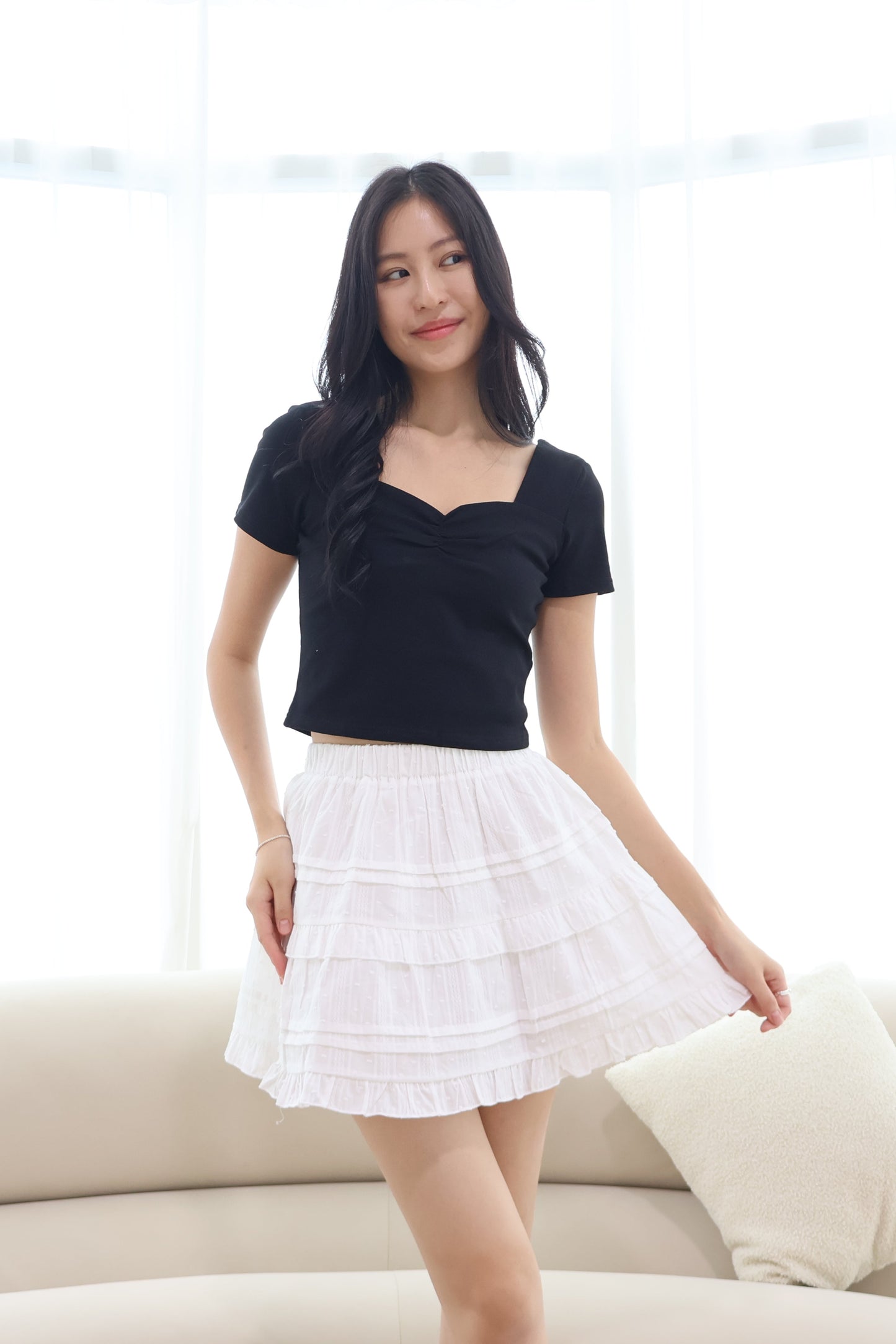 Dana Swiss Dot Layered Skort In White