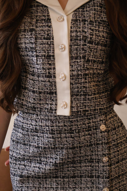 Camilla Button Tweed Co-Ords Set In Black