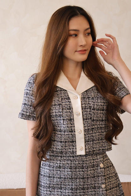 Camilla Button Tweed Co-Ords Set In Black