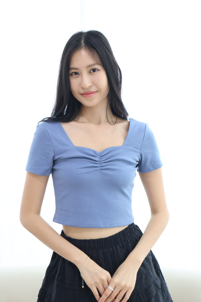 Greta Sweetheart Ruched Top In Blue