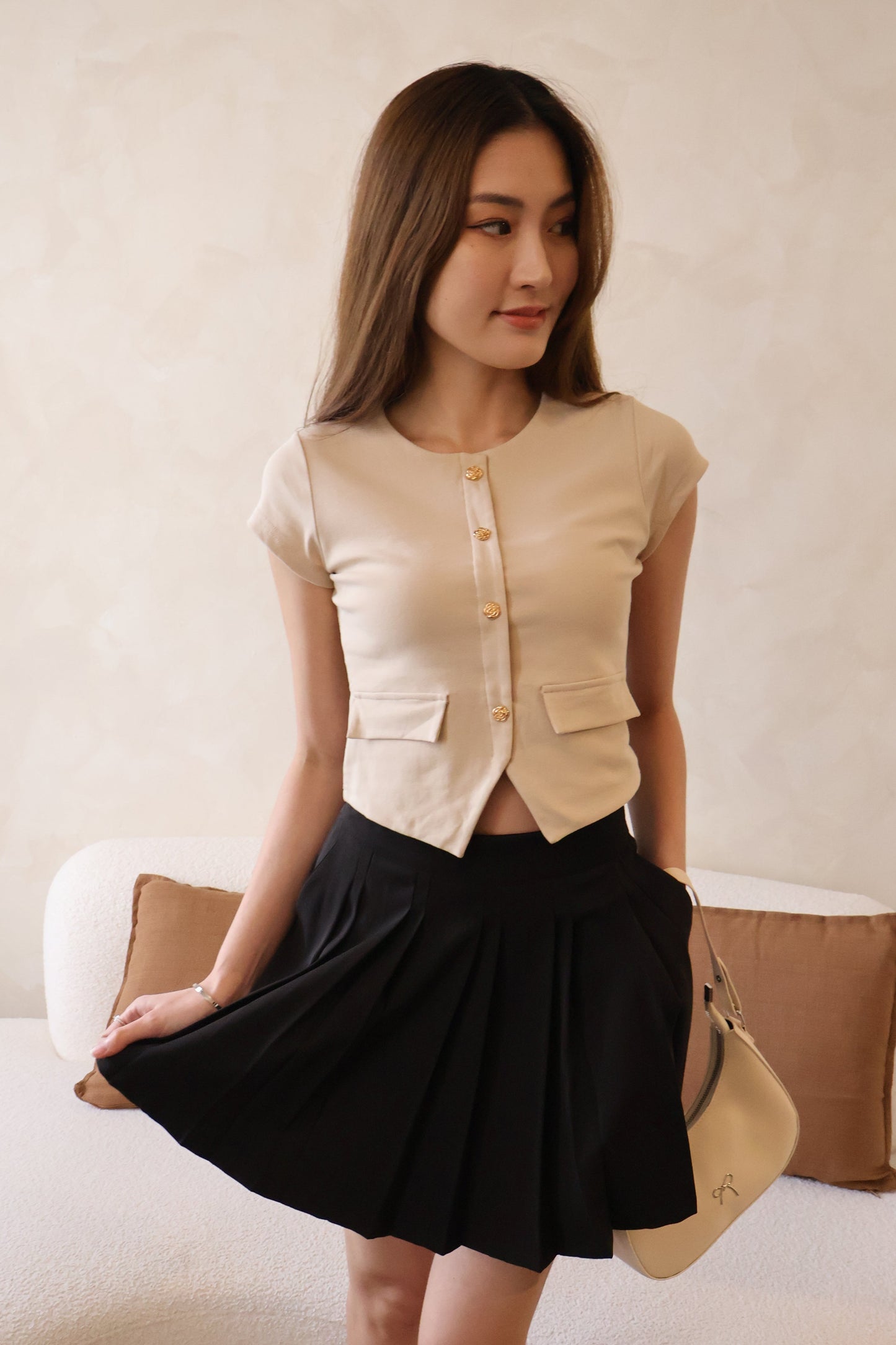 Angel Pleated Flowy Pocket Skorts In Black