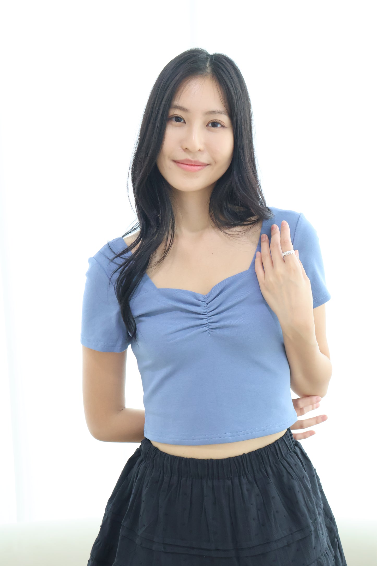 Greta Sweetheart Ruched Top In Blue