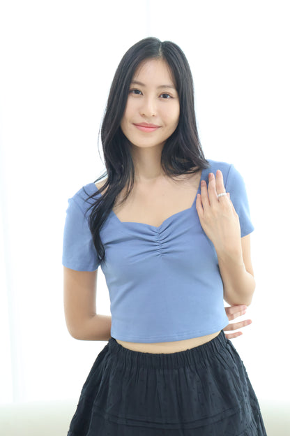 Greta Sweetheart Ruched Top In Blue