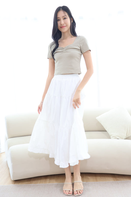 Dazie Ruffle Hem Maxi Skirt In White