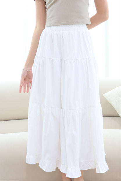 Dazie Ruffle Hem Maxi Skirt In White