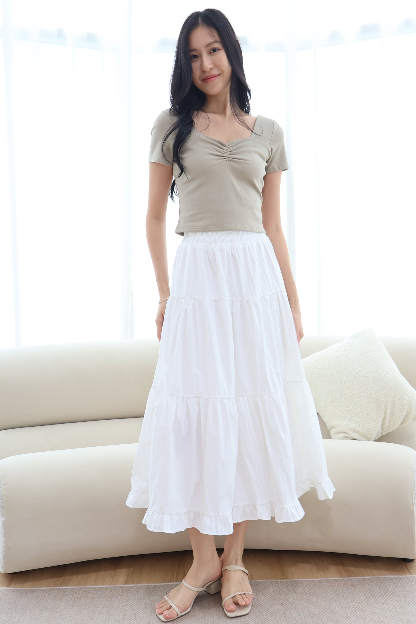 Dazie Ruffle Hem Maxi Skirt In White