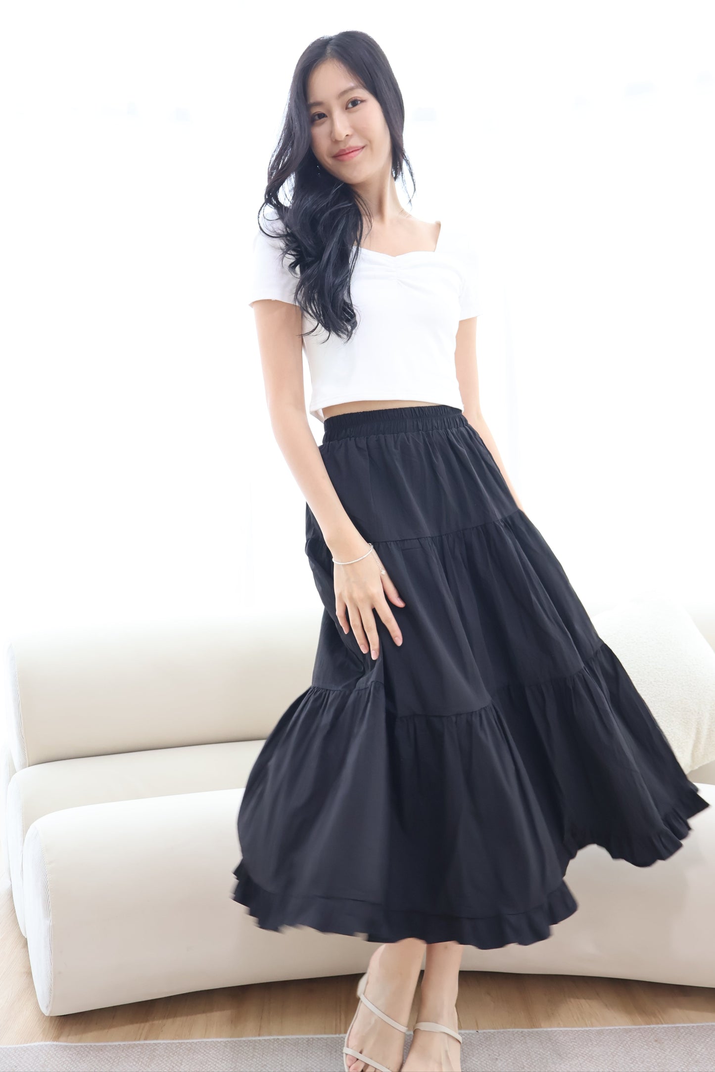 Dazie Ruffle Hem Maxi Skirt In Black