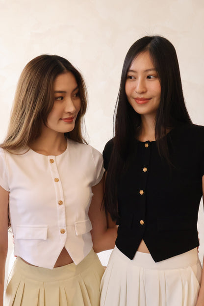 Roses v2 Gold Button Top In White