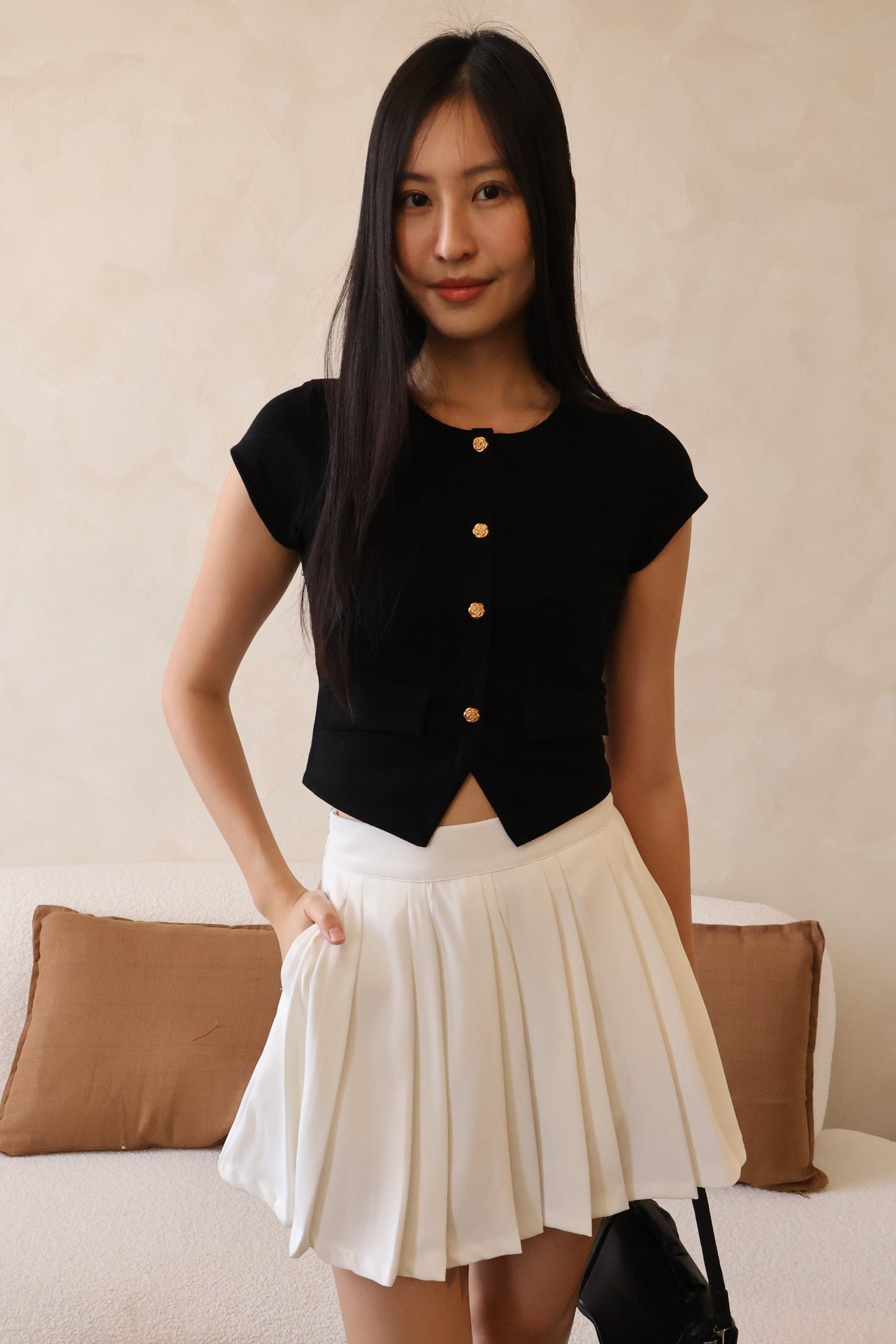 Angel Pleated Flowy Pocket Skorts In White