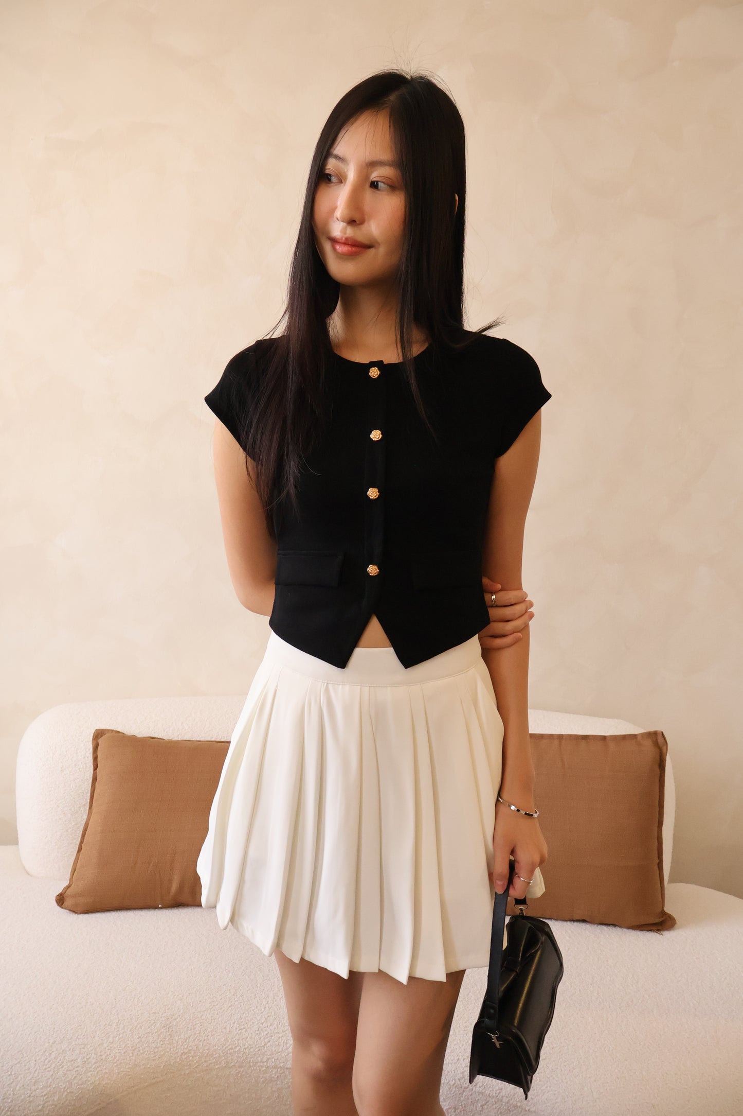 Angel Pleated Flowy Pocket Skorts In White